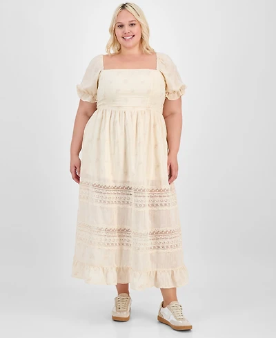 And Now This Trendy Plus Puff-Sleeve Lace-Trim Midi Dress, Exclusively at Macy's