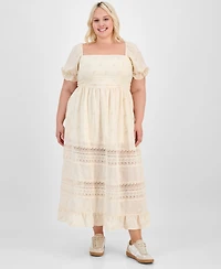 And Now This Trendy Plus Puff-Sleeve Lace-Trim Midi Dress, Exclusively at Macy's