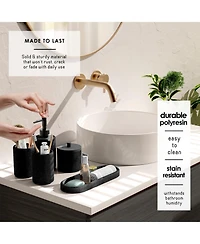 Complete Burlap-Texture Polyresin Bathroom Decor & Accessory Set with Shower Curtain