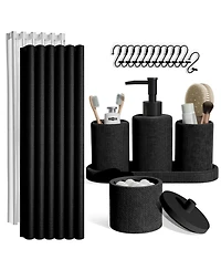 Complete Burlap-Texture Polyresin Bathroom Decor & Accessory Set with Shower Curtain
