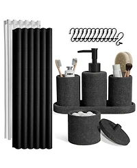 Complete Burlap-Texture Polyresin Bathroom Decor & Accessory Set with Shower Curtain