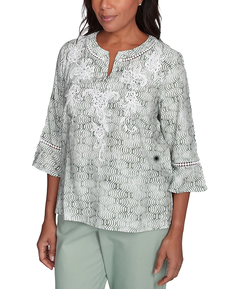 Alfred Dunner Petite Santa Fe Embroidered Flare-Sleeve Top
