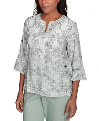 Alfred Dunner Petite Santa Fe Embroidered Flare-Sleeve Top