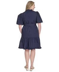 Vince Camuto Plus Cotton Puff-Sleeve Tie-Waist Dress