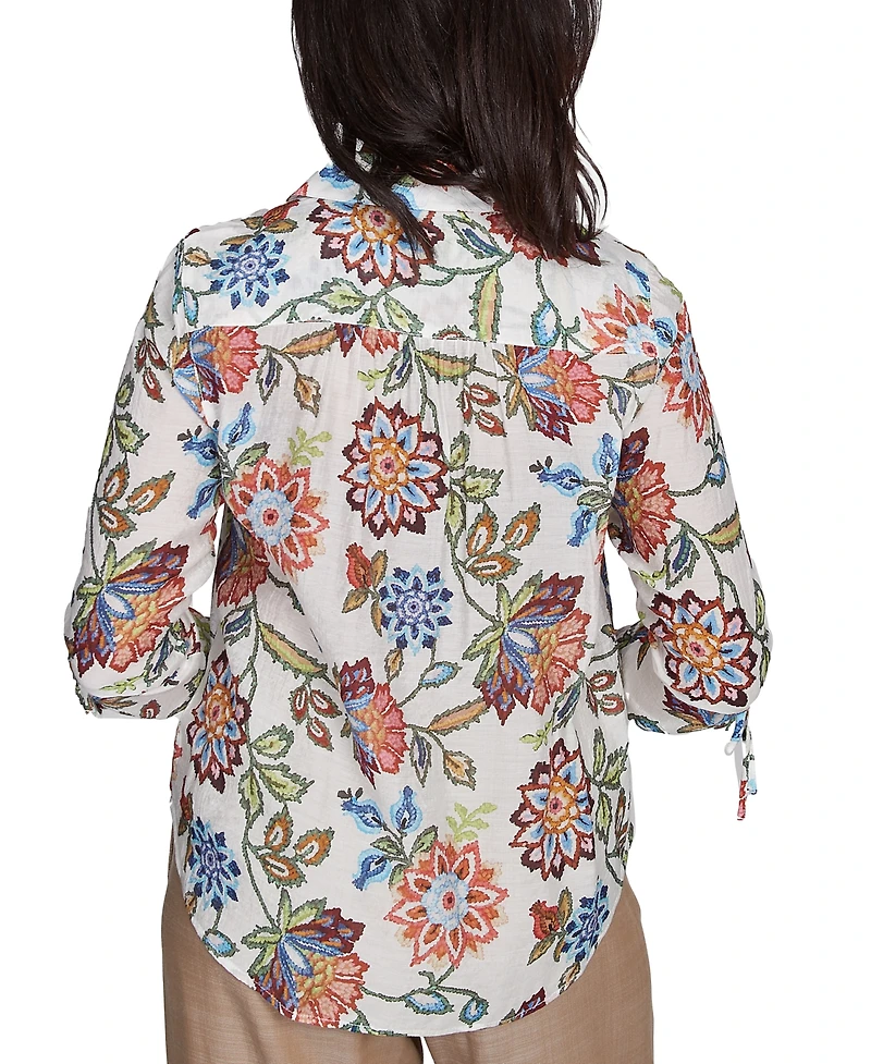 Alfred Dunner Petite Floral-Print Tie-Sleeve Shirt