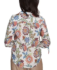 Alfred Dunner Petite Floral-Print Tie-Sleeve Shirt