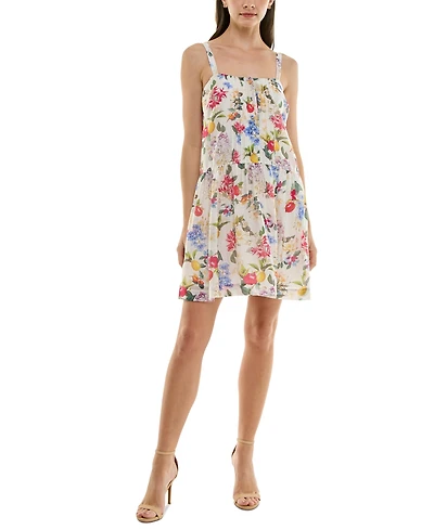 Taylor Petite Printed Pintuck-Bodice Sleeveless Shift Dress