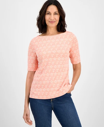 Style & Co Women's Printed Boat-Neck Elbow-Sleeve Top, Exclusively at Macy's