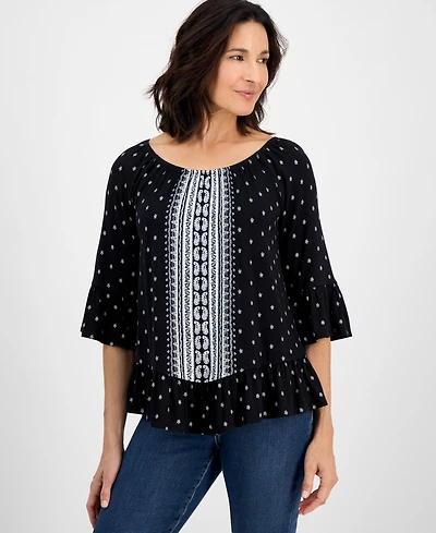 Style & Co Women's Printed On-Off Shoulder Top, Exclusively at Macy's