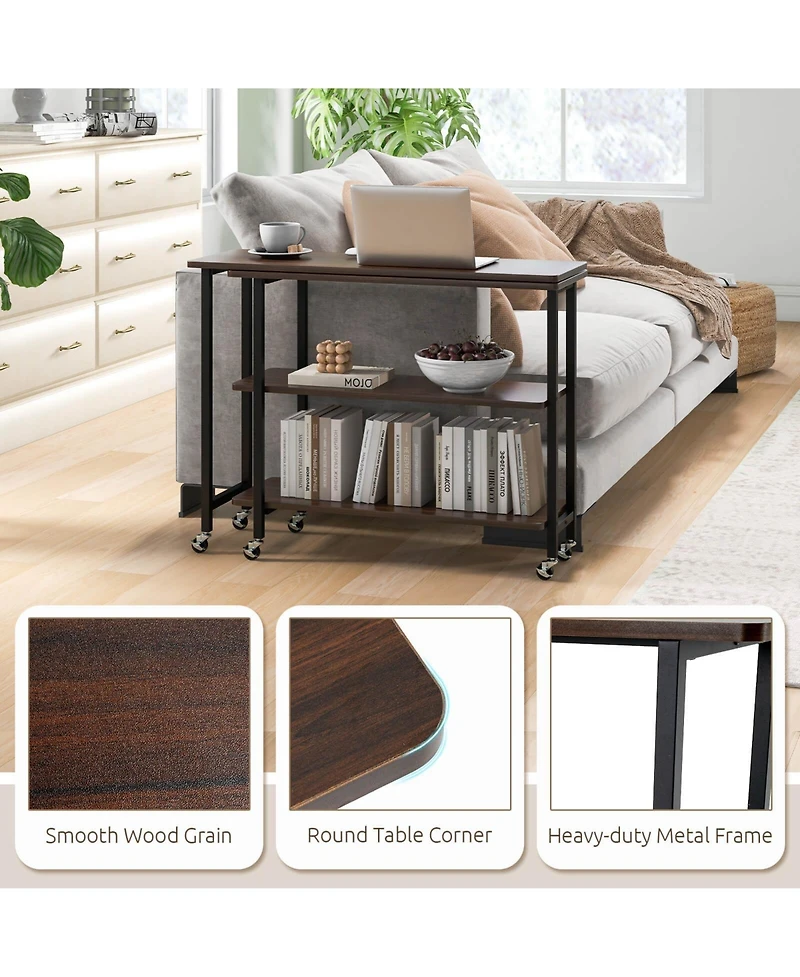 360° Rotatable Sofa Side Table L-shaped Laptop Desk Snack Table withShelf Patented