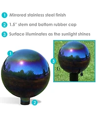 Indoor/Outdoor Reflective Mirrored Surface Garden Gazing Globe Ball with Stemmed Bottom and Rubber Cap