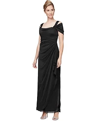 Alex Evenings Petite Cold-Shoulder Draped Metallic Gown