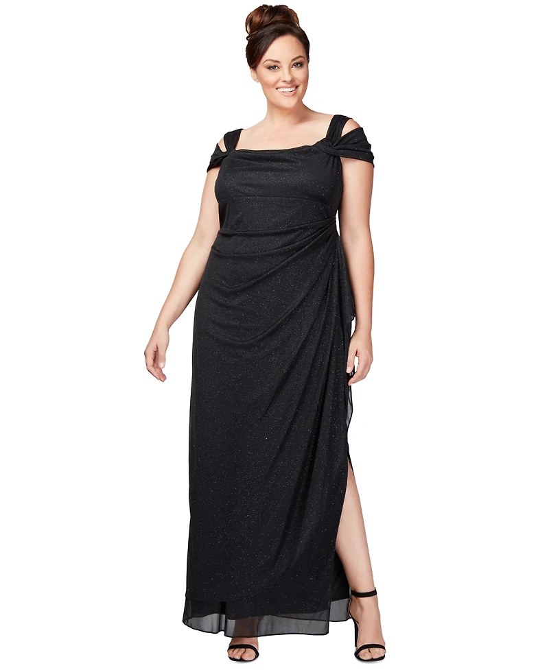 Alex Evenings Plus Draped Cold-Shoulder Dress