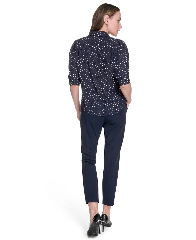 Tommy Hilfiger Women's Printed Point Collar Puff-Sleeve Blouse