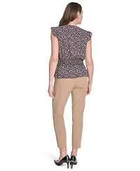 Tommy Hilfiger Women's Printed Smocked-Waist Flutter-Sleeve Blouse