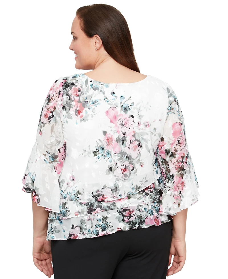 Alex Evenings Plus Size Floral-Print Blouse