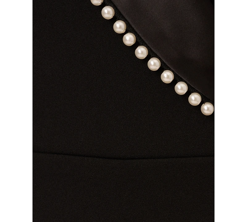 Adrianna Papell Women's Imitation Pearl Crepe Tuxedo Jumpsuit