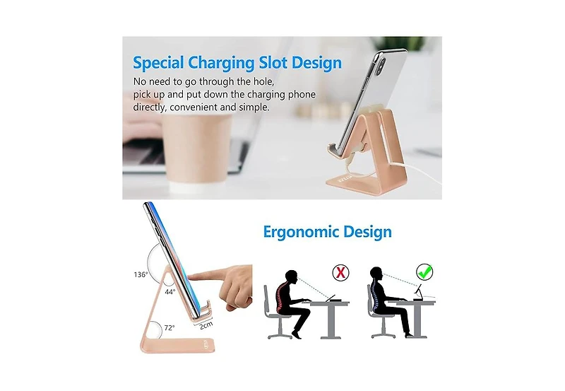 Urmust Desk Phone Holder Dock | Aluminum Stand for iPhone 6-15 Pro/Max & Tablets 4-10 Inch