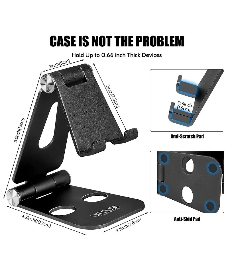 Urmust Foldable & Adjustable Phone Stand | Desktop Dock for iPhone 6-15 Max/Pro, iPad Mini 7-10'' Tablets