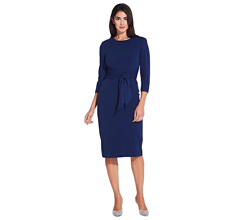 Adrianna Papell Women's Tie-Front 3/4-Sleeve Crepe Knit Dress