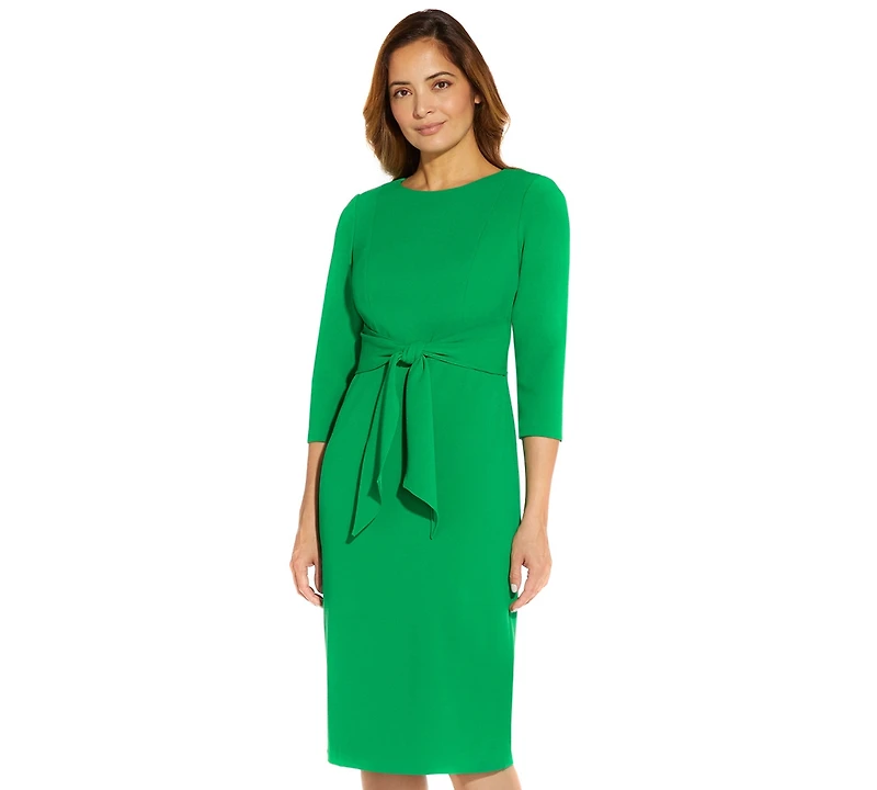 Adrianna Papell Women's Tie-Front 3/4-Sleeve Crepe Knit Dress