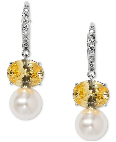 Eliot Danori Cubic Zirconia & Imitation Pearl Drop Earrings, Exclusively at Macy's