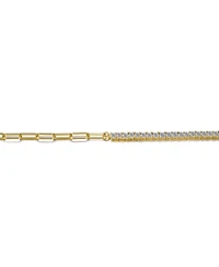 14K Gold Plated with Clear Cubic Zirconia Half Tennis Half Link Bracelet