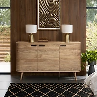 LuxenHome Natural Oak Manufactured Wood 3-Door 53.3-Inch Wide Buffet Cabinet