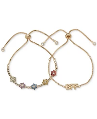 Clueless Gold-Tone 2-Pc. Set Bff & Multicolor Crystal Flower Slider Bracelets