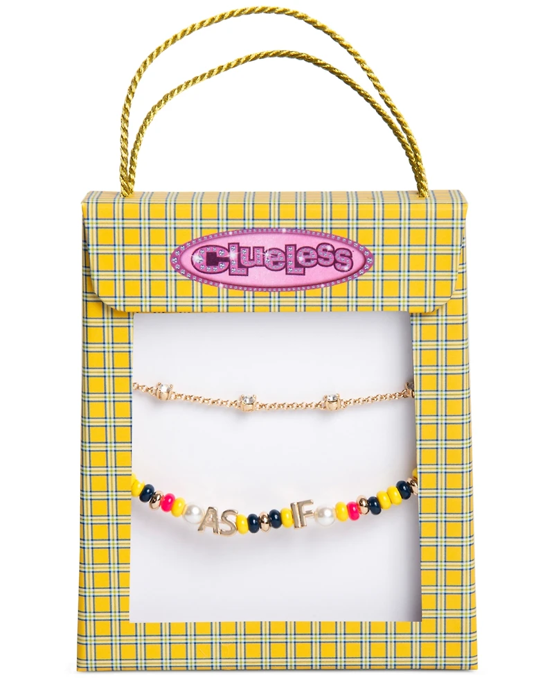 Clueless Gold-Tone 2-Pc. Set Crystal Slider & As If Mixed Bead Stretch Bracelets