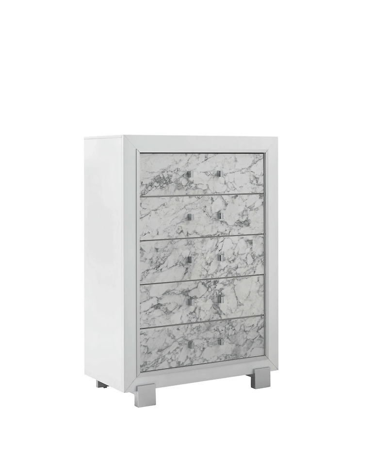 Modern 5-Drawer Chest with Faux Marble Front for Stylish Storage