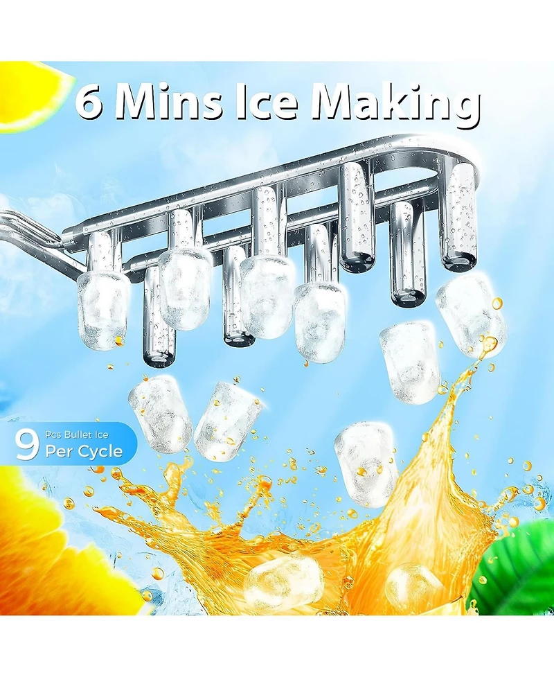 Zafro Countertop Ice Maker, Portable Ice Machine with Self-Cleaning, 26.5 lbs/24H, Fast 9 Bullet Ice Cubes in 6 Mins, Compact Ice Maker with Basket &