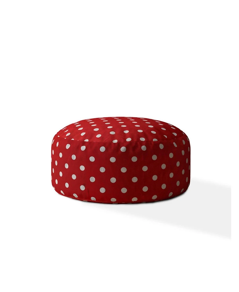 24" Red And White Cotton Round Polka Dots Pouf Cover