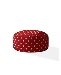 24" Red And White Cotton Round Polka Dots Pouf Cover