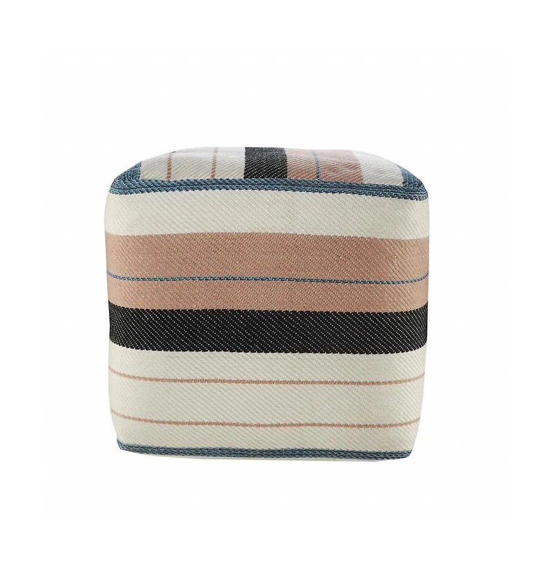 Versatile Pouf Ottoman – Striped Polyester Cube for Indoor or Outdoor Use, Ideal as Seat or Footrest