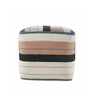 Versatile Pouf Ottoman – Striped Polyester Cube for Indoor or Outdoor Use, Ideal as Seat or Footrest