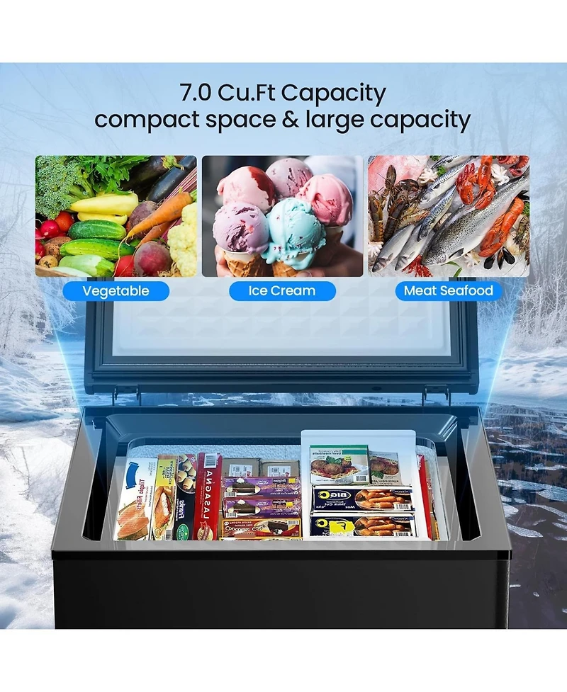 Zafro 3.5 Cubic Feet Chest Freezer with 2 Removable Baskets Free Standing Top Open Door Compact Freezer with Adjustable Temperature for Home/Kitchen/O
