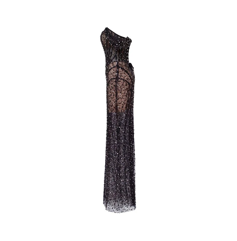 Milla Women's Striking black sequined fitted maxi dress