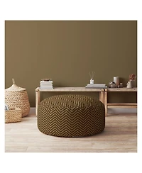 24" Brown Cotton Round Chevron Pouf Ottoman