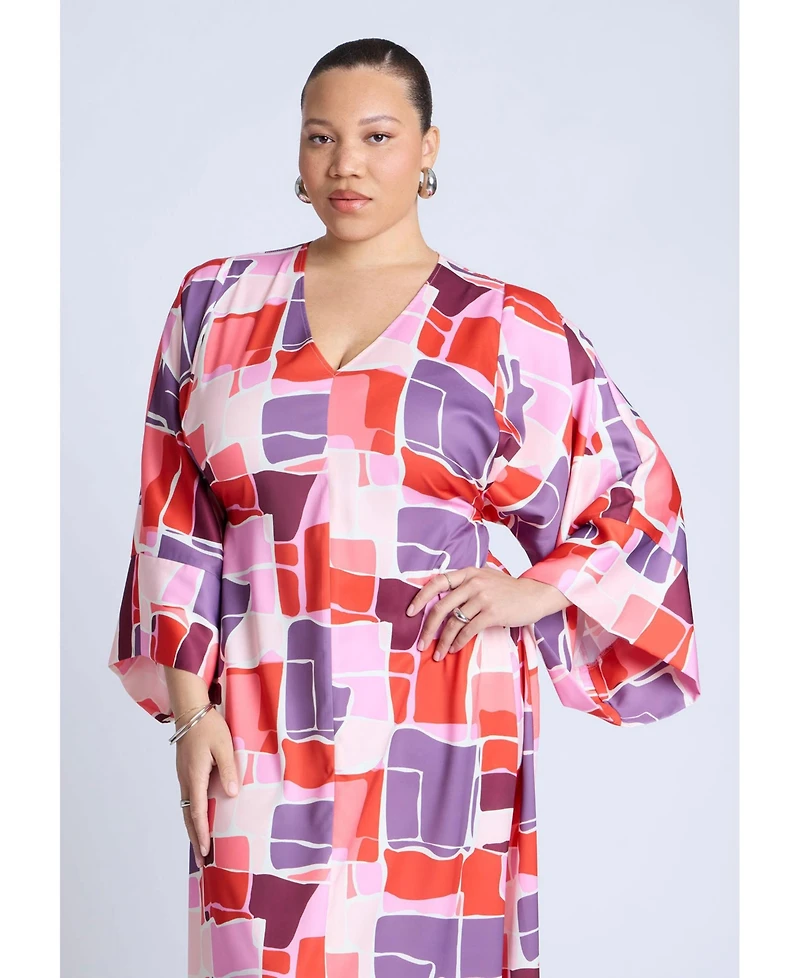 Eloquii Women's Printed Kimono Dress With Tie