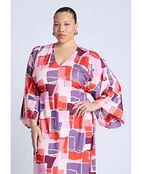 Eloquii Women's Printed Kimono Dress With Tie