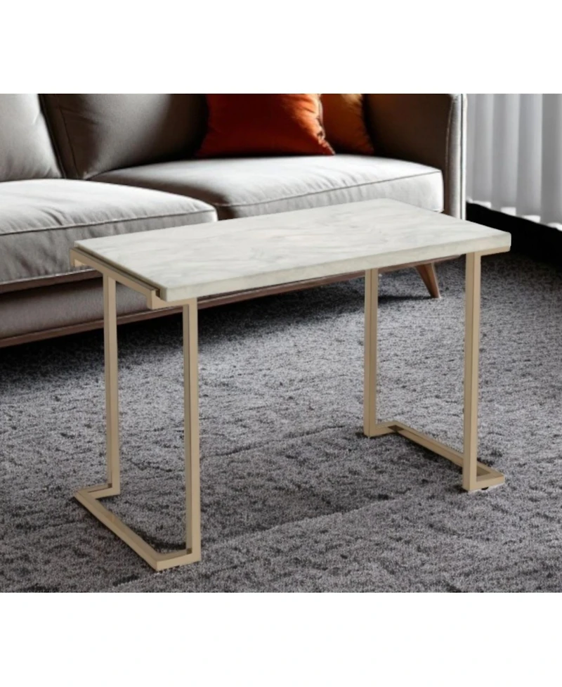 Faux Marble Coffee Table with Iron Sled Base – Elegant and Sturdy
