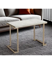 Faux Marble Coffee Table with Iron Sled Base – Elegant and Sturdy