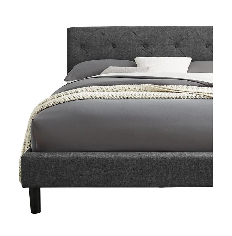 Polyester Blend Upholstered Bed Frame With Sturdy Wood Design For Bedroom