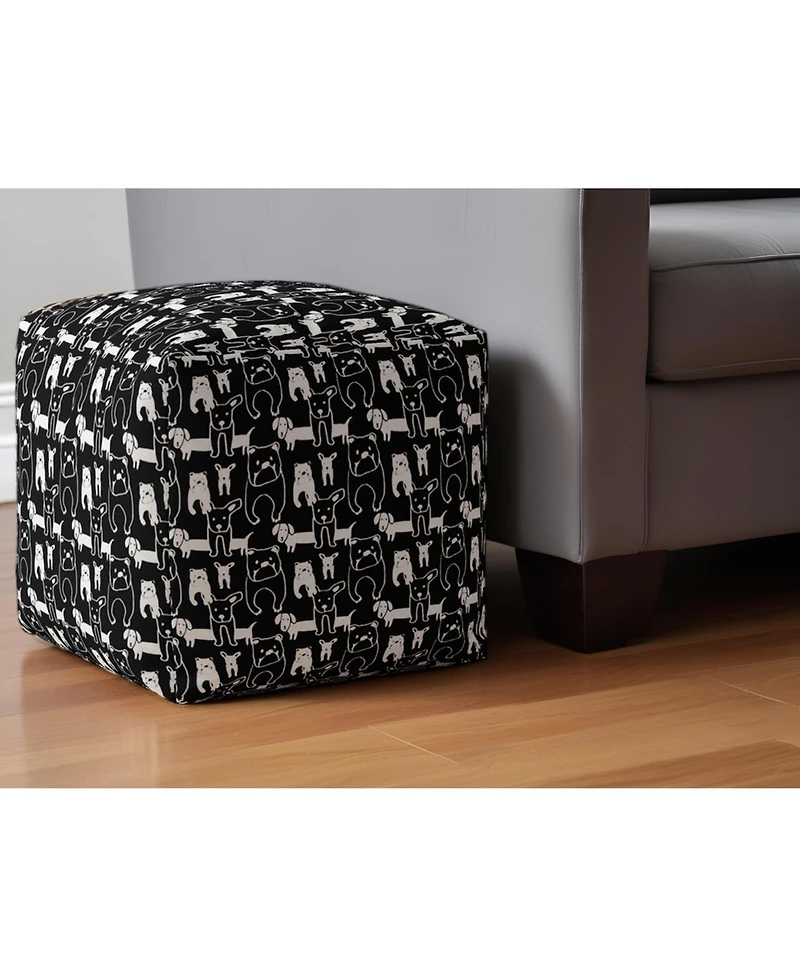 17" Black Cotton Animal Print Pouf Ottoman