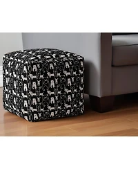 17" Black Cotton Animal Print Pouf Ottoman