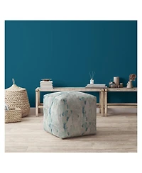 17" Blue and White Canvas Abstract Pouf Ottoman