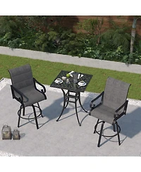 2-Piece Aluminium Frame Outdoor Swivel Chairs Bar Stool with Cushion Teslin Patio Dining Chair Rotatable Chairs