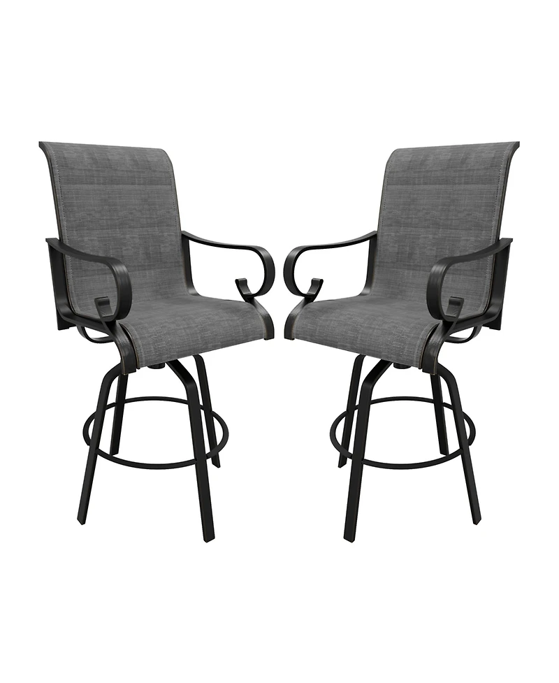 2-Piece Aluminium Frame Outdoor Swivel Chairs Bar Stool with Cushion Teslin Patio Dining Chair Rotatable Chairs