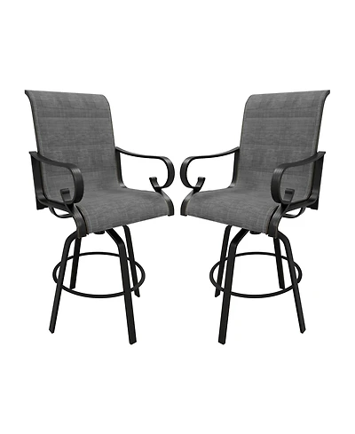 2-Piece Aluminium Frame Outdoor Swivel Chairs Bar Stool with Cushion Teslin Patio Dining Chair Rotatable Chairs